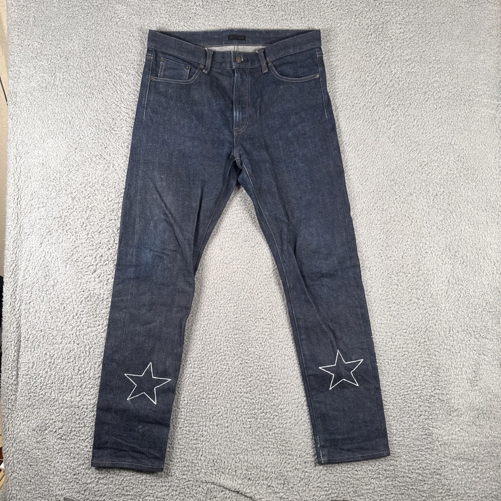 Uniqlo‎ Jeans Men 33x32 Blue Kaihara Selvedge Slim Fit Straight Stars